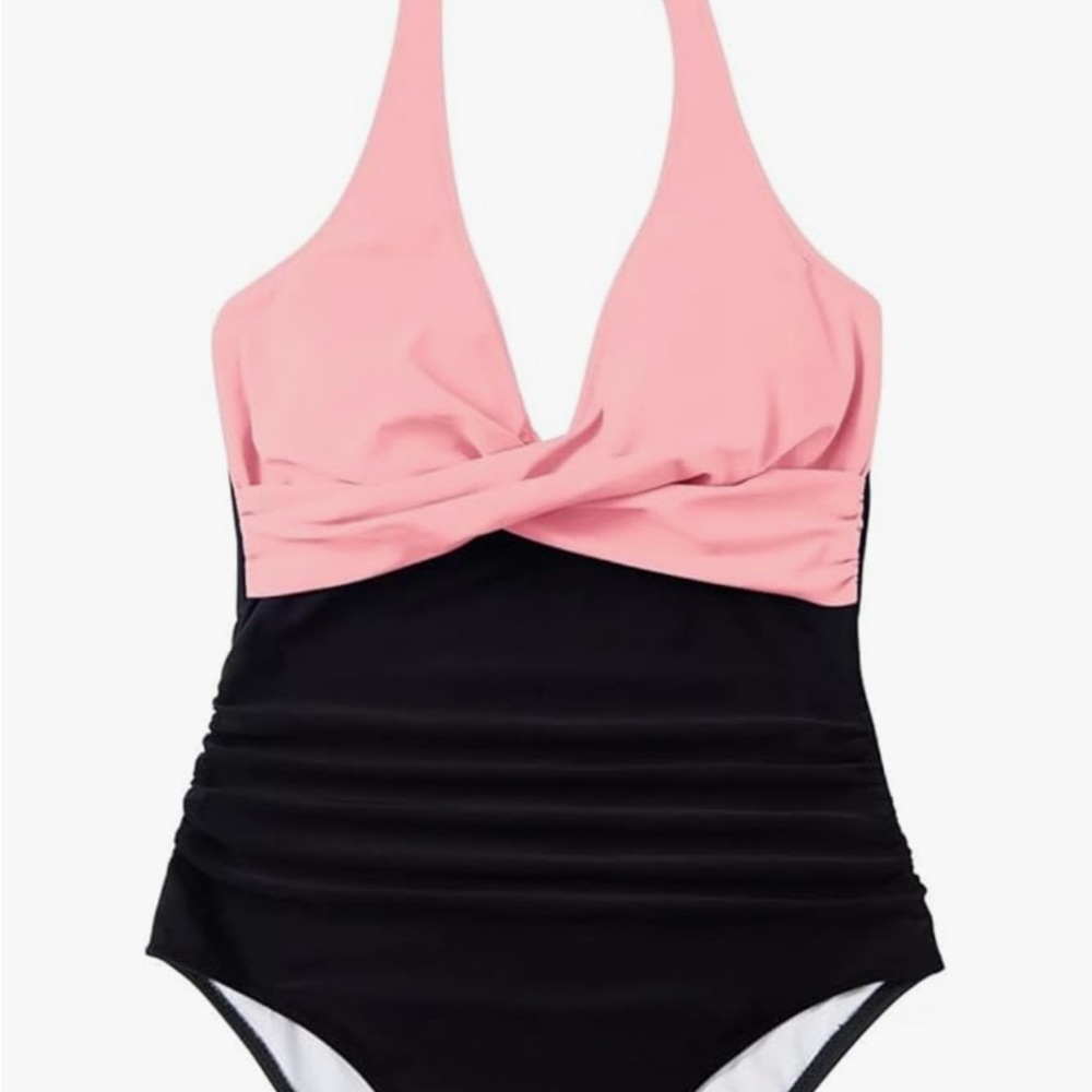 Pink and Black Halter Swimsuit